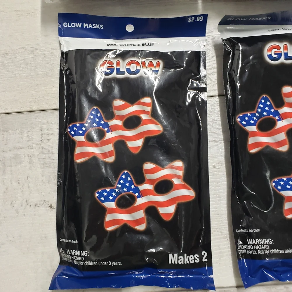 Red White & Blue Balloon Stripes Glow Mask USA Foil Balloon Patriotic Sets of 5